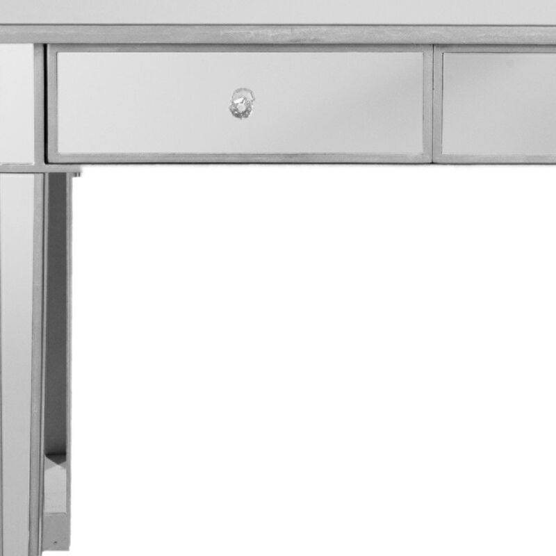 HomeRoots 40" Silver Mirrored Glass and Wood Console Table With Two Drawers image number 3