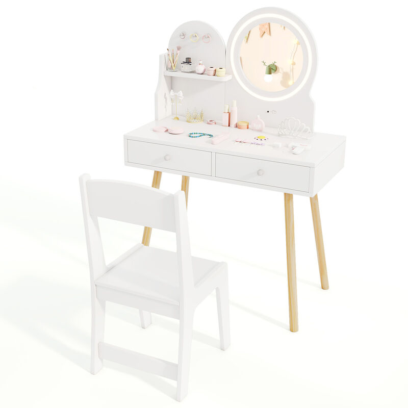 Kids Princess Makeup Dressing Desk and Chair Set with Mirror and Lights image number 3