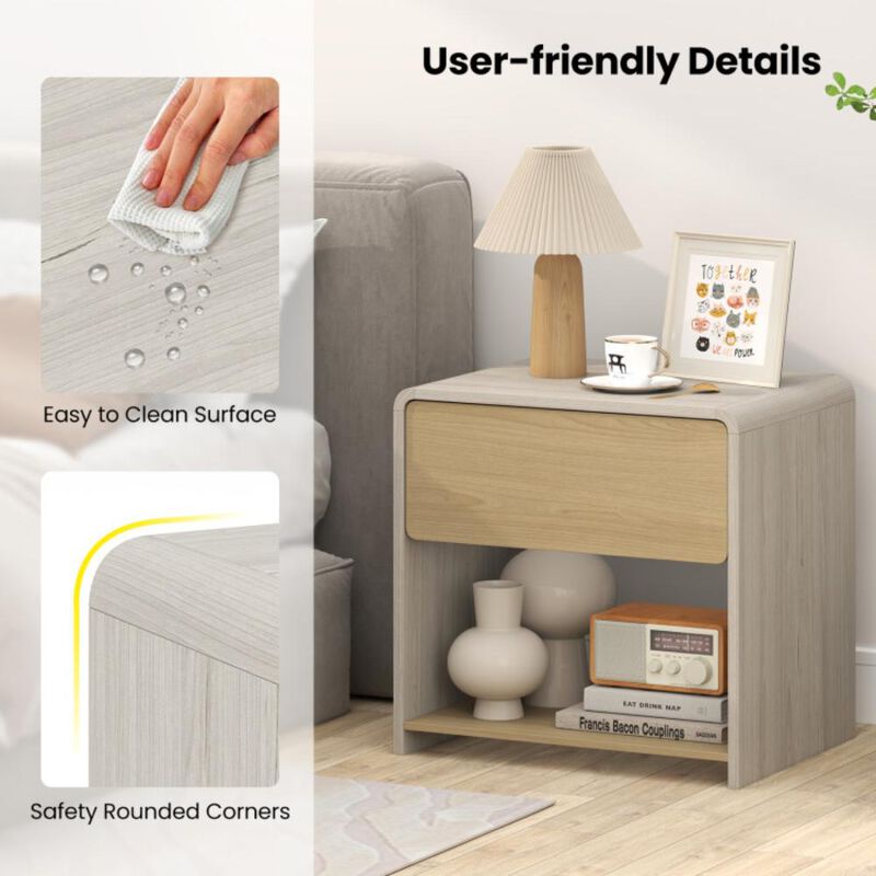 Hivvago 2-Tier Modern Style Nightstand with Drawer and Open Shelf