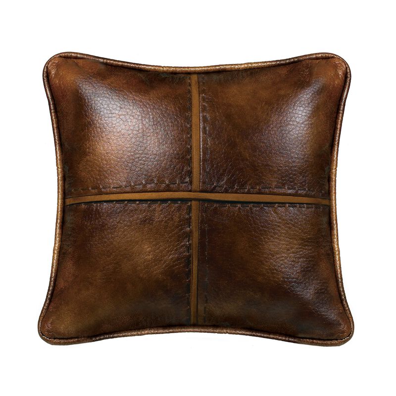 Brighton Stitched Faux Leather Throw Pillow image number 0