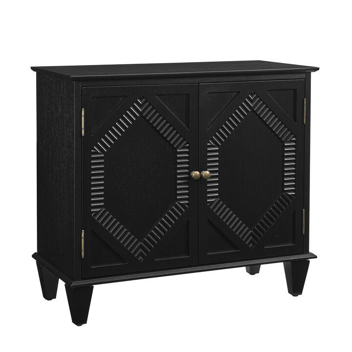 Retro Wood Geometric Sideboard &ndash; Symmetrical Accent Display Cabinet