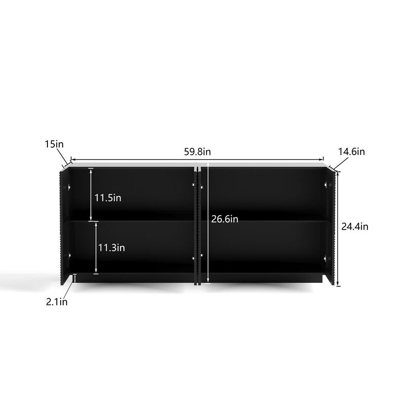 TATEUS Black Freestanding Sideboard Buffet Cabinet - 4 Doors Luxurious Accent Storage with Anti-Dumping for Home Spaces