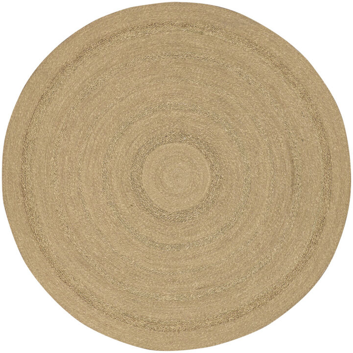 HomeRoots 6' Natural And Brown Round Handmade Indoor Outdoor Area Rug