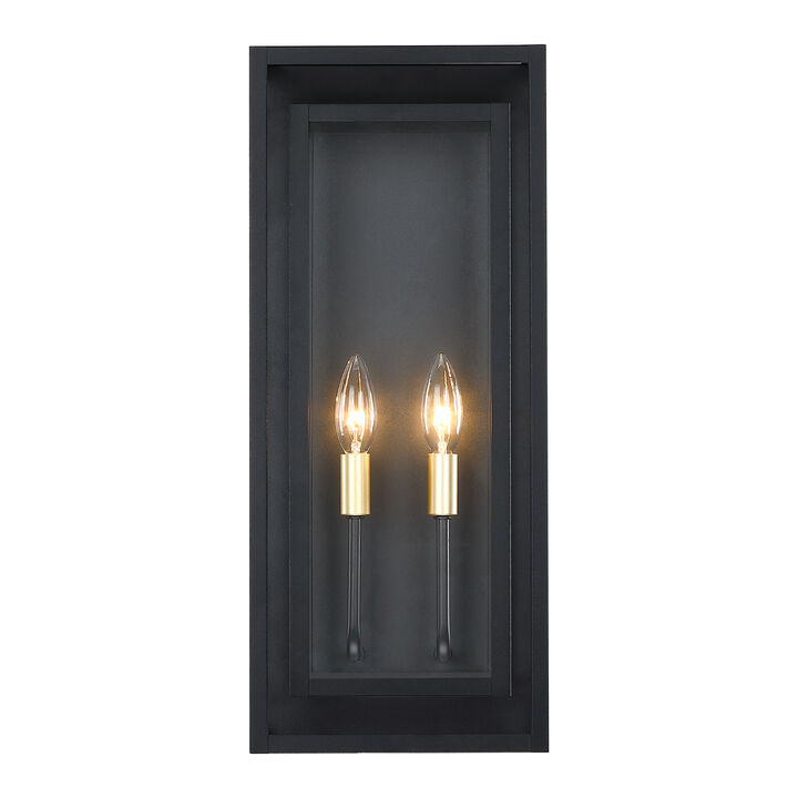 20&rdquo; 2-lights Traditional Farmhouse Outdoor Wall Lantern with Clear Glass and Gold Accents