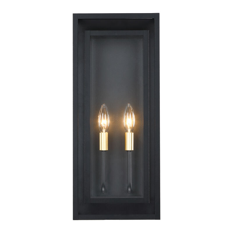20&rdquo; 2-lights Traditional Farmhouse Outdoor Wall Lantern with Clear Glass and Gold Accents image number 0