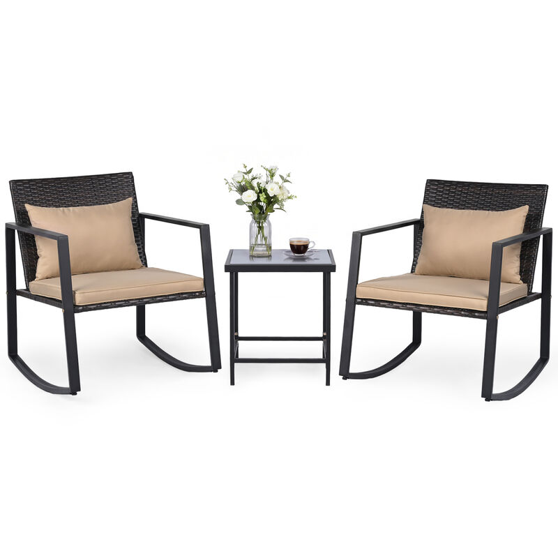 Patio Rocking Bistro Set 3-Piece with Cushions and Tempered Glass image number 5