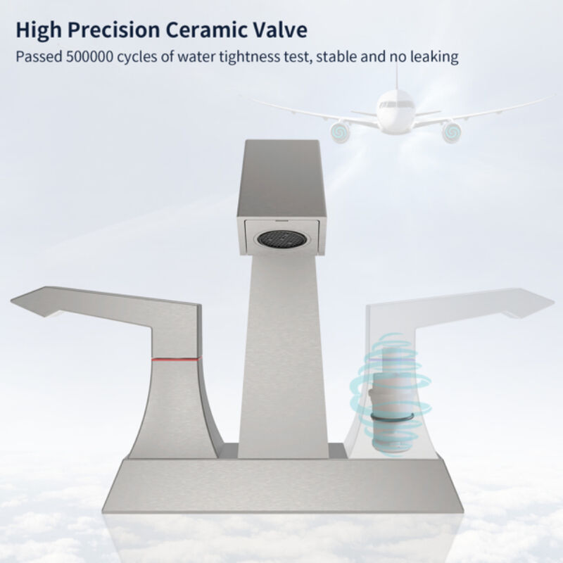 2-Handle Heavy-Duty Bathroom Faucet with Drain & Supply Kits, Modern Deck-Mounted Sink Faucet