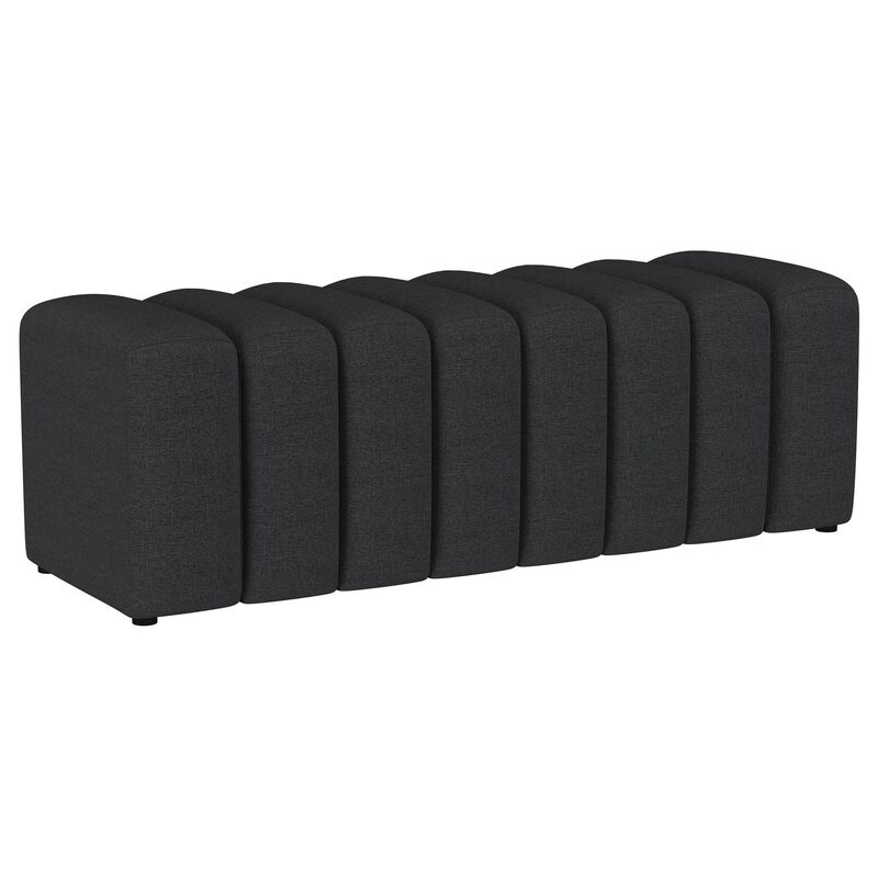 Sanna Accent Bench, Modern Channel Tufted Charcoal Black, 54 Inch - Benzara