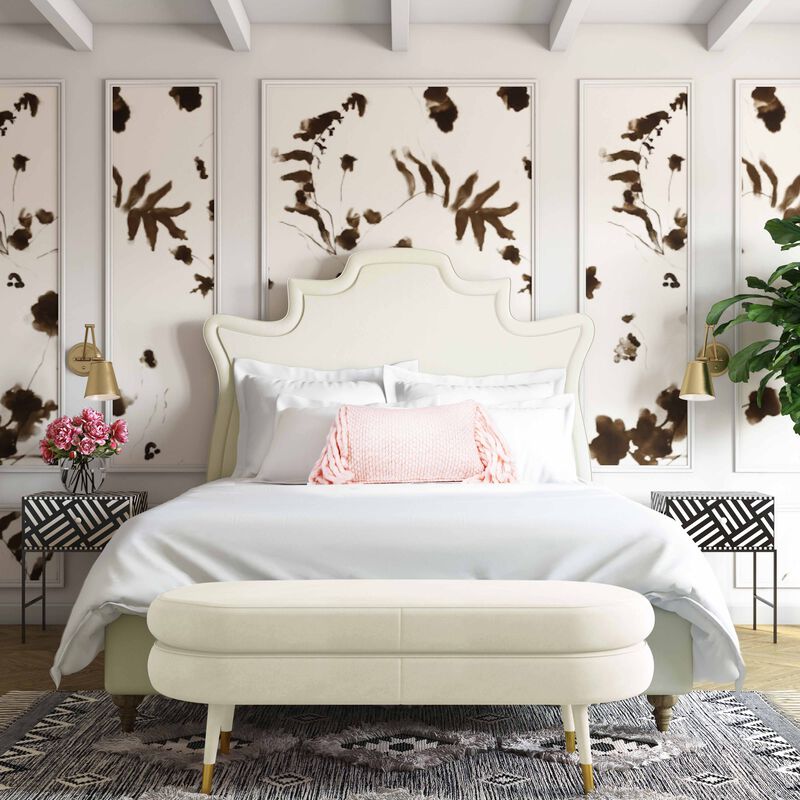 Serenity Cream Velvet Bed. image number 1