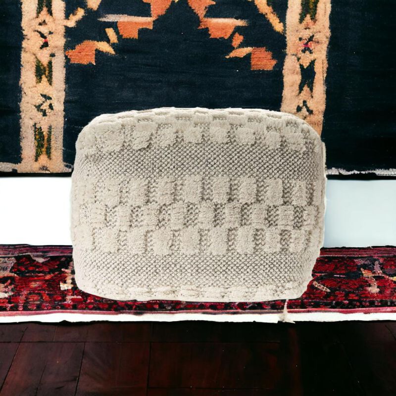 Hivvago 18 Inch Beige Geometric Pouf Ottoman