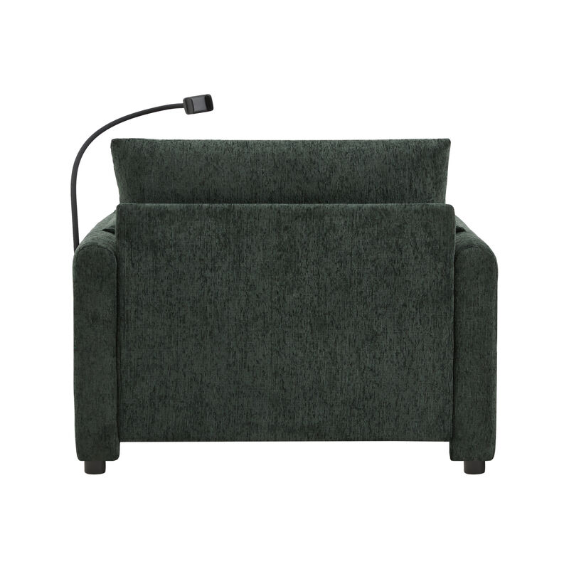 Whisen 38" Single Sofa with Storage Ottoman, Adjustable Phone Holder, USB Charger, Side Storage Pockets, Pillow-Like Armrests, Wide Seat Chaise Lounge