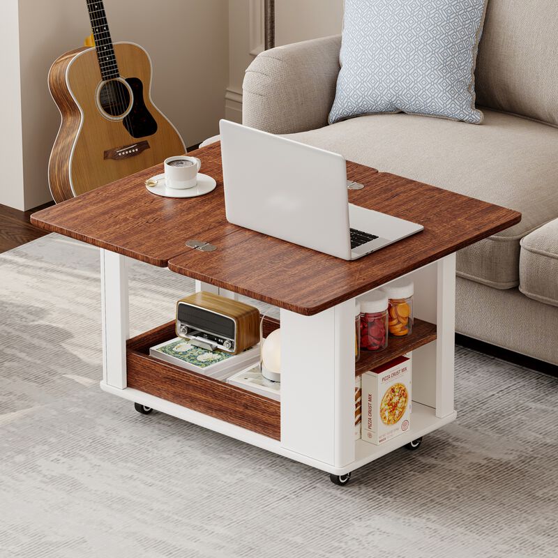 Merax Modern Multi-Function Coffee Table/Side Table with Foldable Top & Casters