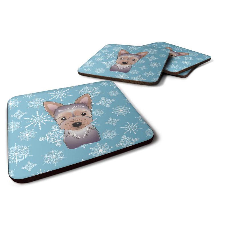 Caroline's Treasures BB1666FC Snowflake Yorkie Puppy Foam Coasters (Set of 4), 3.5, Multicolor