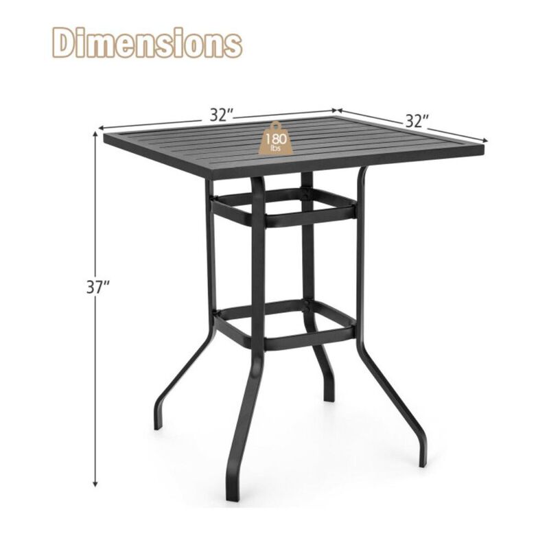 Hivvago 32 Inches Outdoor Steel Square Bar Table with Powder-Coated Tabletop
