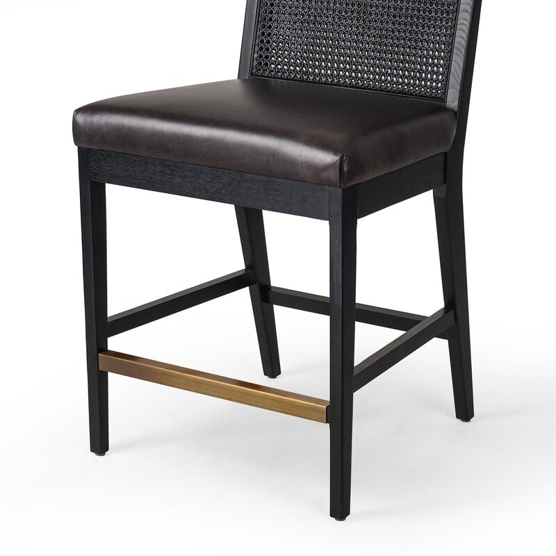 Antonia Cane Armless Leather Counter Stool in Ebony