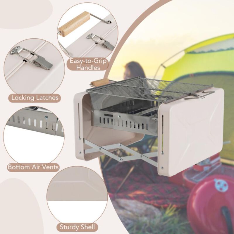 Hivvago Folding Charcoal BBQ Grill with Dishwasher-safe Grill Grids and Charcoal Box