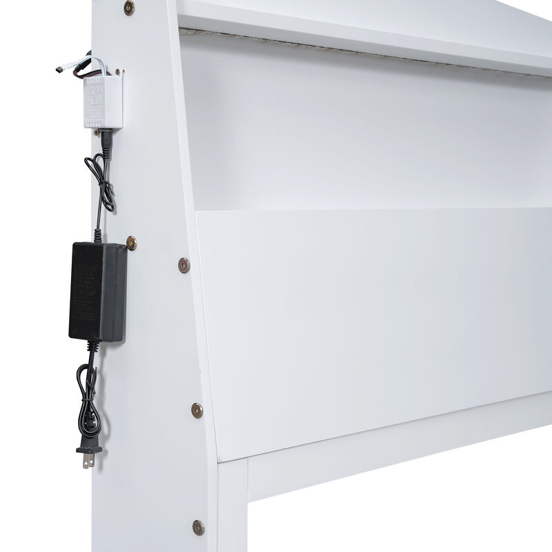 Merax White Platform Bed with LED Headboard, Trundle & Drawers image number 5