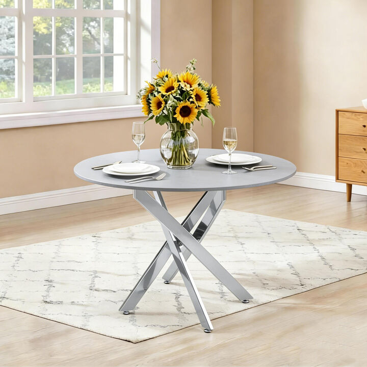 35.43 inches Modern Round Glass Table with Metal Frame
