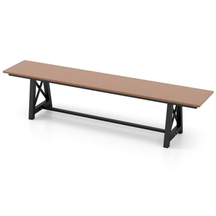 Hivvago 3-4 Person Outdoor HDPE Bench with Metal Frame-Brown