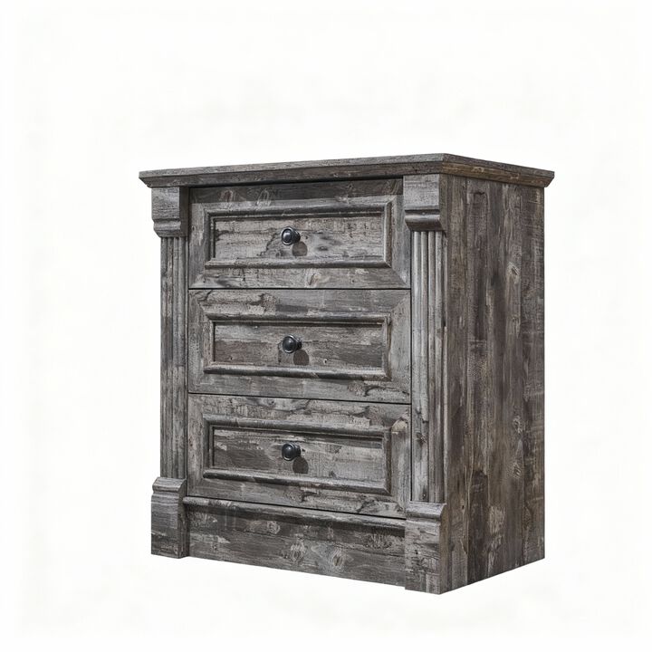 26" Farmhouse Nightstand with Charging Station, Drawer & Shelf