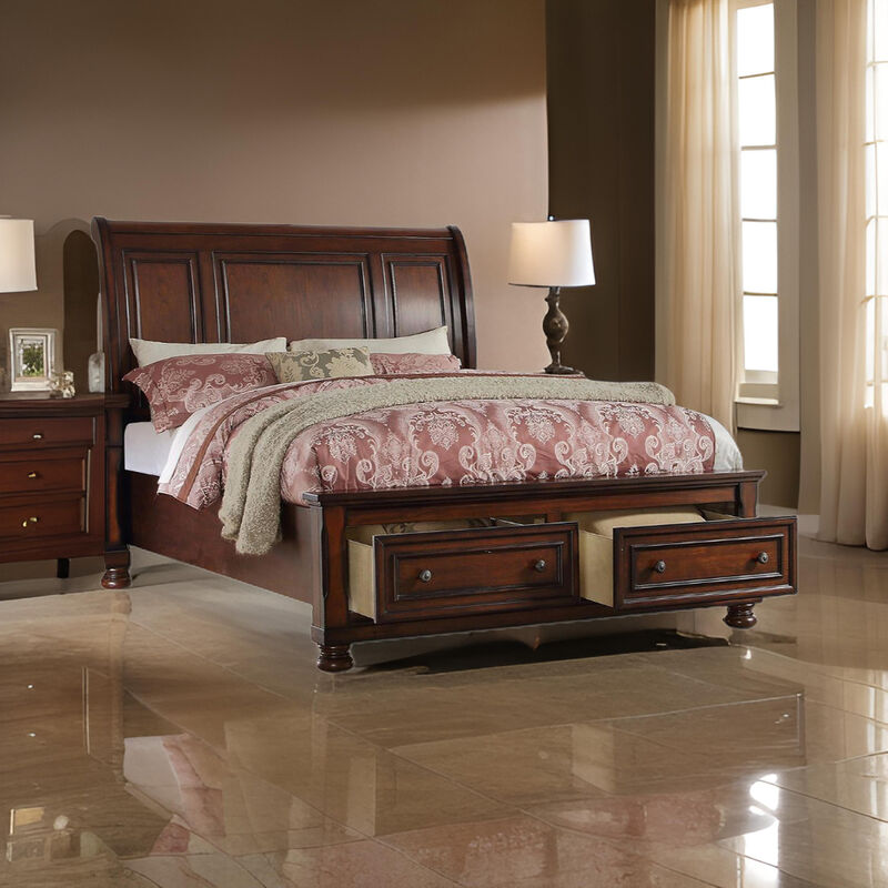 Splendid Wooden C.King Bed, Antique Cherry Finish - Benzara