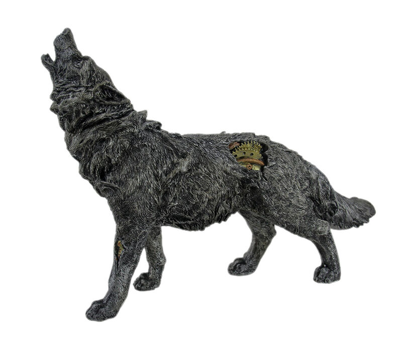 Cool Steampunk Style Howling Gray Wolf Statue image number 1
