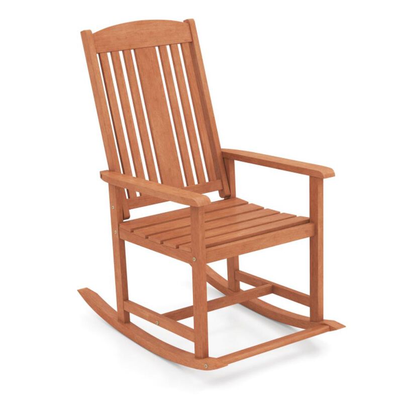Hivvago Outdoor Rocking Chair Solid Wood High Back Rocker with Slatted Seat