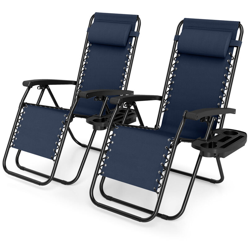 Set of 2 Folding Zero Gravity Chairs with Tray and Backrest image number 0