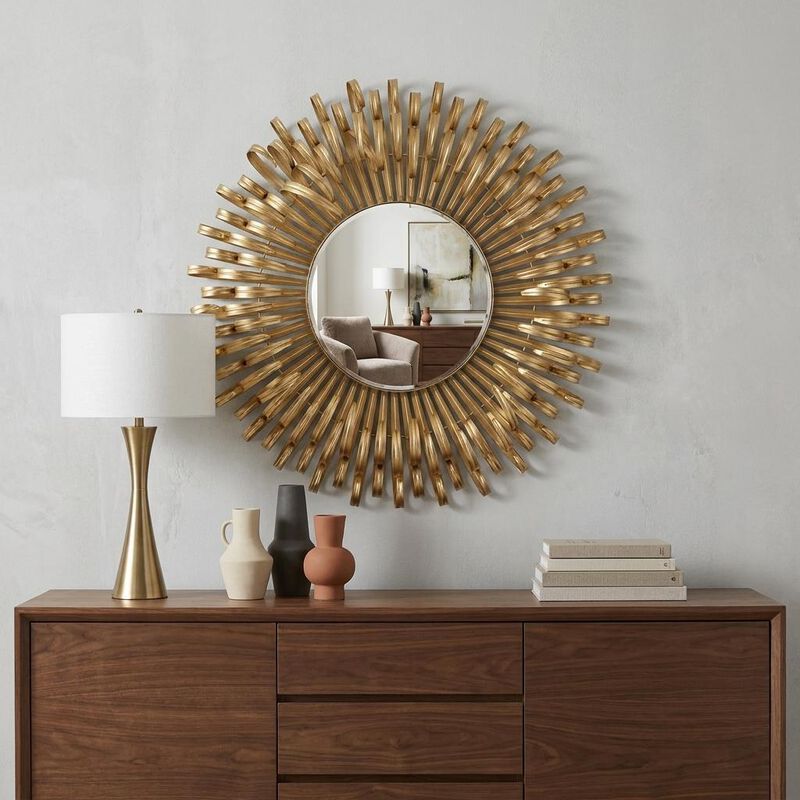 HomeRoots 27" Gold Sunburst Iron Framed Accent Mirror image number 1