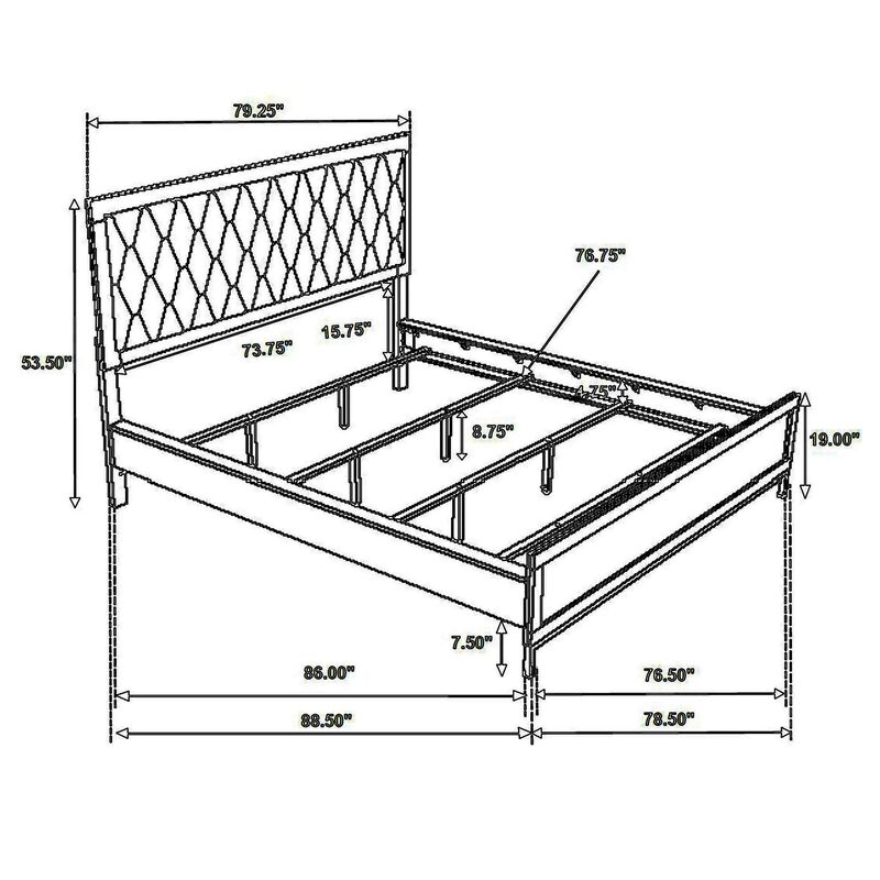 Noro California King Bed, White Melamine, Hexagonal Tufted Upholstery - Benzara