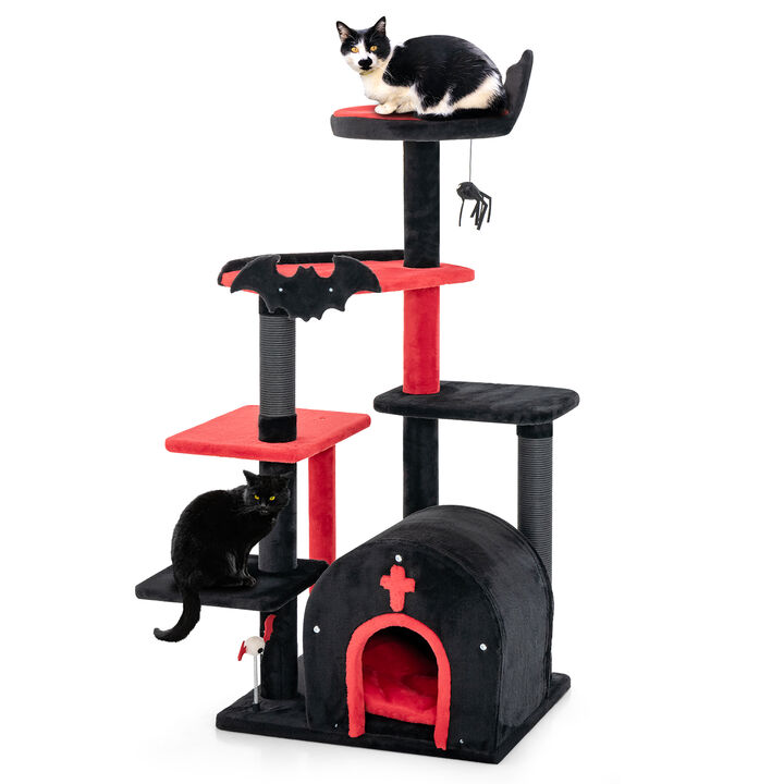 Gothic Cat Tree 53 Inch Tall Cat Tower with Cat Bed and Arch-Shaped Condo