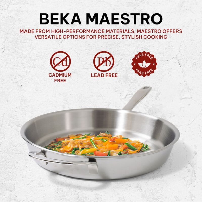 Beka Maestro Frying Pan Skillet - Stainless Steel Pan for Stainless Steel Cookware Set 5-Ply Construction, Oven Safe, Stainless Steel Frying Pan, Lead, Cadmium Free, Non Toxic Cookware