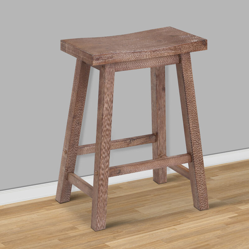 Wooden Frame Saddle Seat Counter Height Stool with Angled Legs, Gray