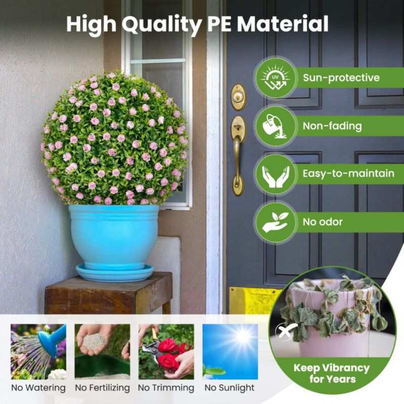 Hivvago 2 PCS Artificial Plant Topiary Balls 17.5 Inch Faux Decorative Balls with Pink Flowers