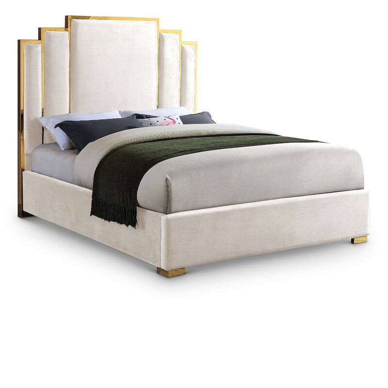 Meridian Furniture Hugo Cream Velvet King Bed