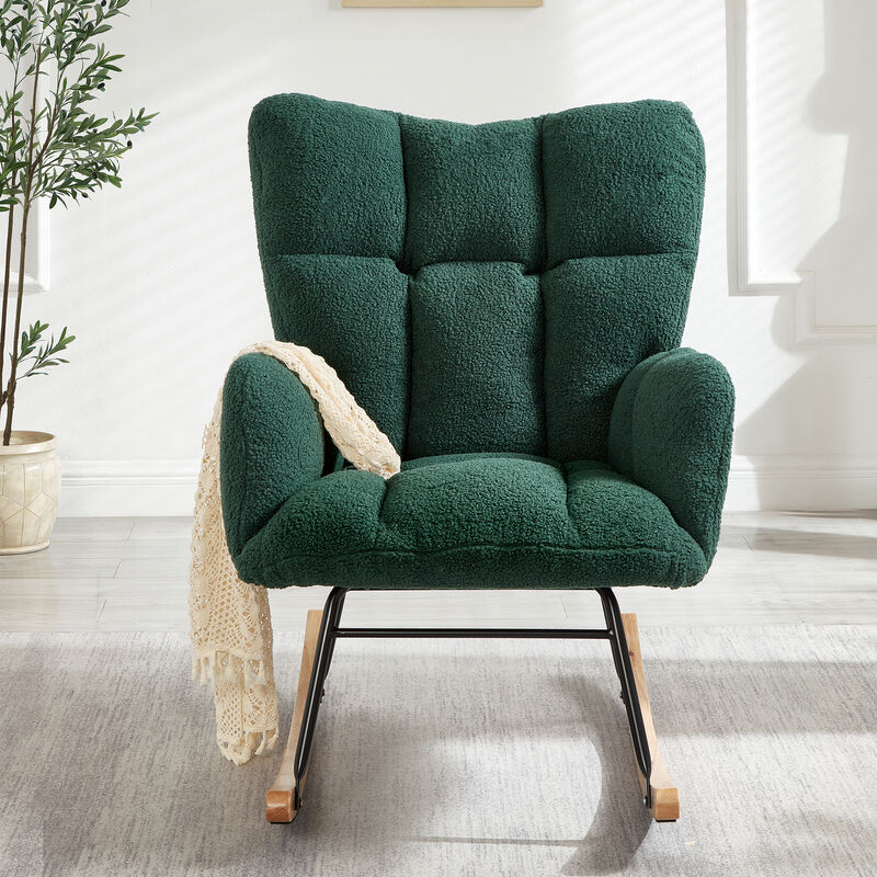 Merax Accent Chairs for Living Room Tufted Upholstered Teddy Fabric Glider Chair Rocking Chair image number 2
