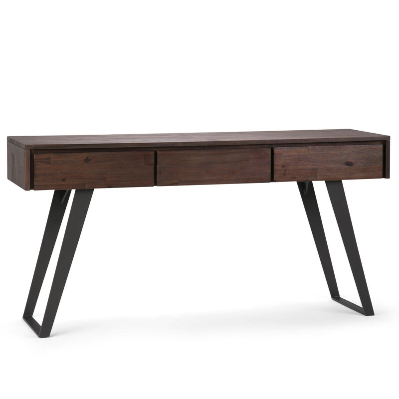 Lowry SOLID ACACIA WOOD and Metal 60 inch Wide Modern Industrial Console Sofa Table in Distressed Charcoal Brown