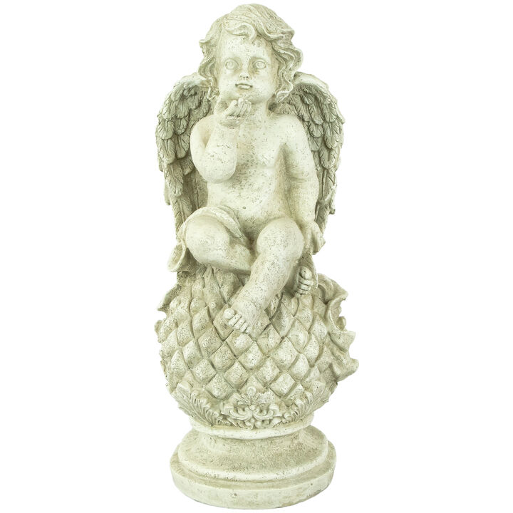 18" Cherub Angel Sitting on Finial Outdoor Garden Statue