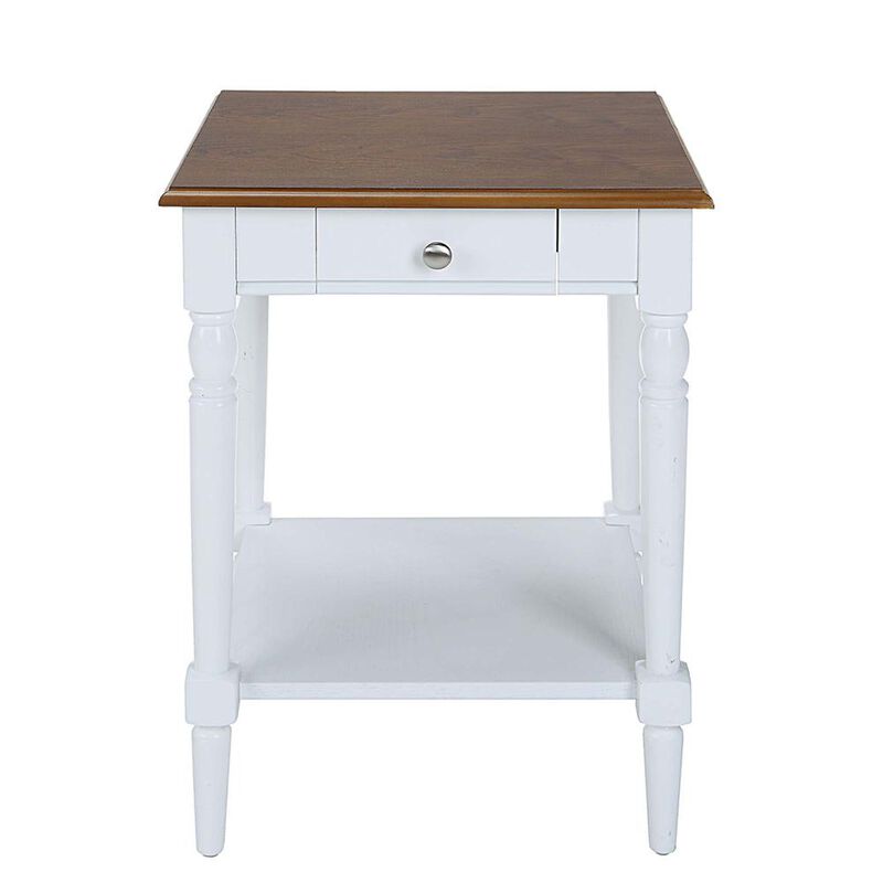 Convenience Concepts French Country 1 Drawer End Table with Shelf, Dark Walnut/White Finish