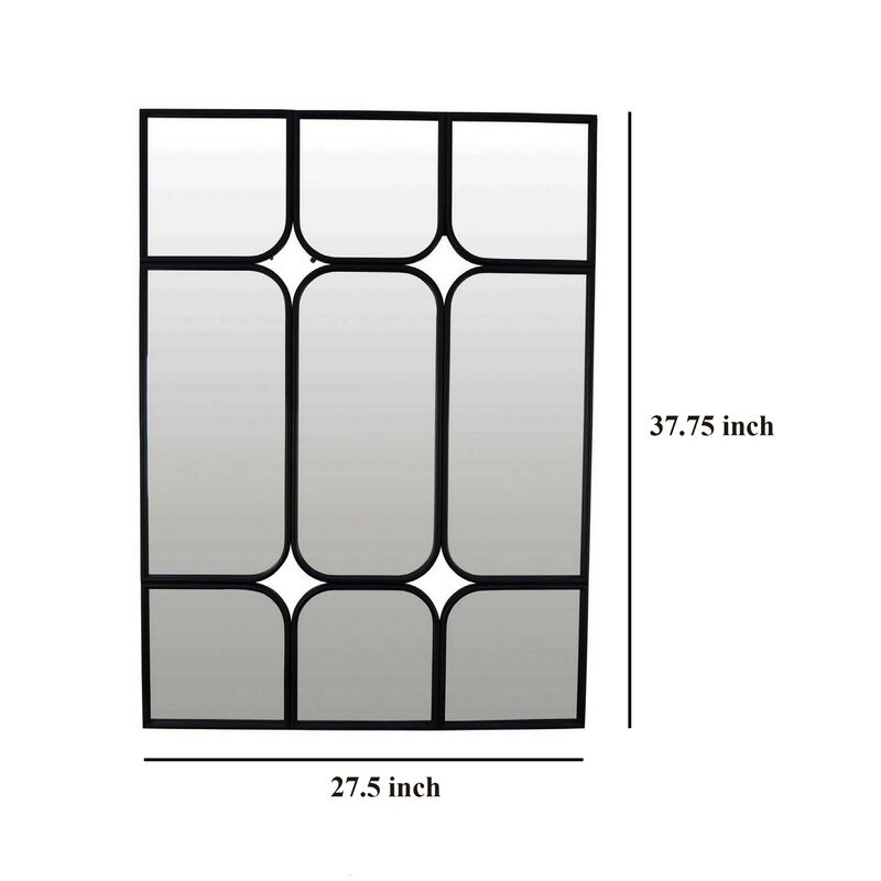 Doja Accent Mirror, Black Metal, 9 Panes with Rounded Corners, 28 x 38 - Benzara