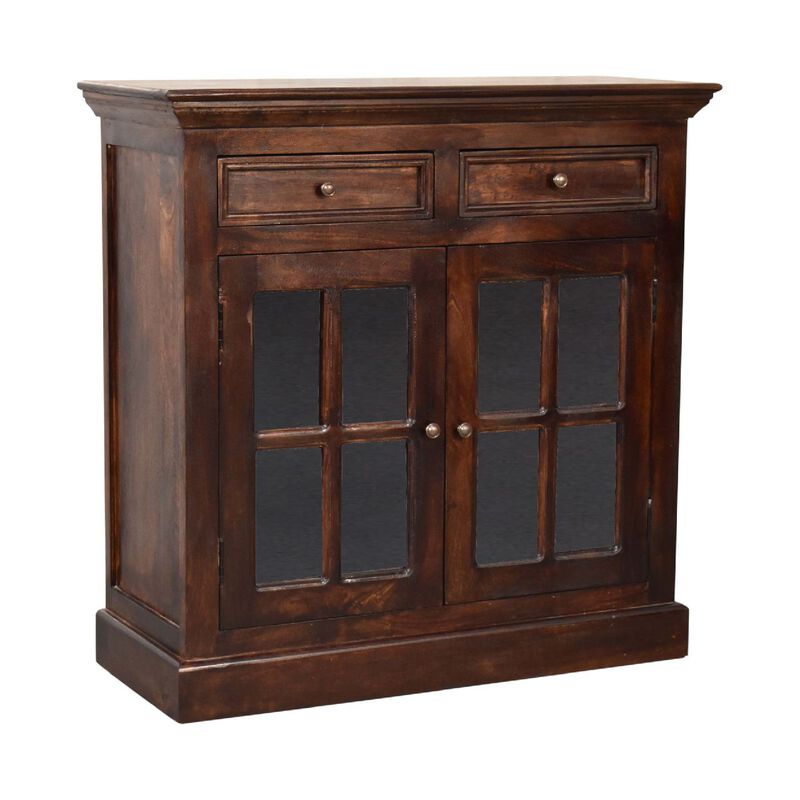 Light Walnut  Solid Wood Cabinet with Glazed Doors