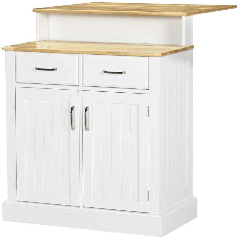 2-Level Kitchen Island with Storage Cabinet, Butcher Block Countertop, Drawers