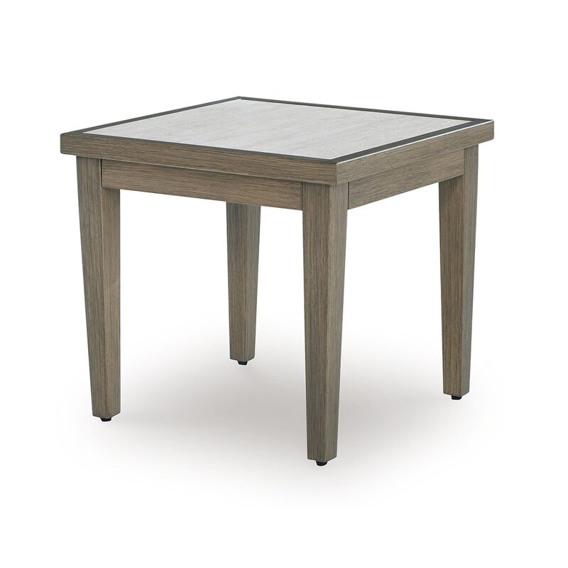Inaya Outdoor Square End Table, Beige Sintered Stone, 24 Inch Brown image number 3