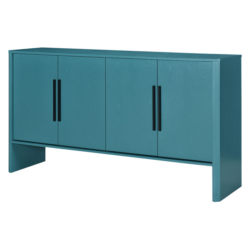 Clihome Sideboard Buffet Cabinet with Storage, Retro Sideboard Cabinet with Adjustable Shelves and Long Handles, 4-Door Wood Sideboard for Kitchen, Dining Room and Living Room (Antique Blue)
