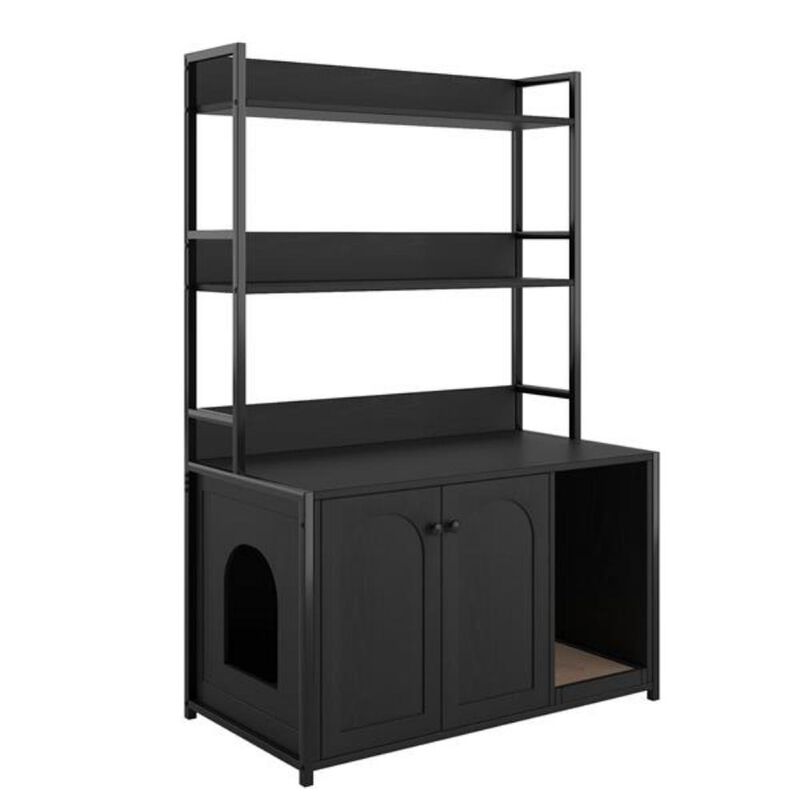 Cat Litter Box Enclosure Hidden Washroom Furniture with Shelf Storage for Stylish Organization image number 0