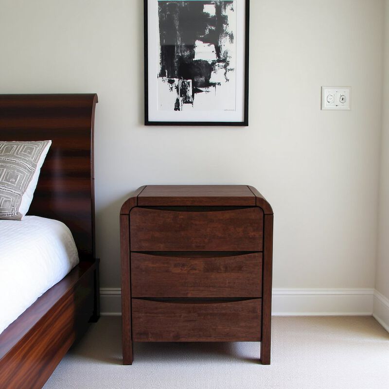 FurniFact Solid Wood 2-Drawer Nightstand in Brown, Mid Century Modern Nightstand image number 4