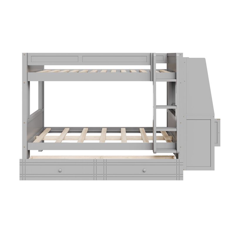 Whisen Full size Multifunctional Bunk Bed with 2 Drawers, Desk and Bookshelves image number 6