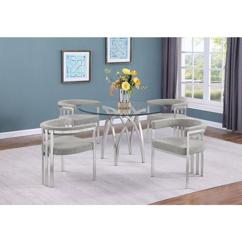 Best Quality Furniture 5Pc Round 48X48 Dining Set With 4 Rich Gray Boucle Chairs