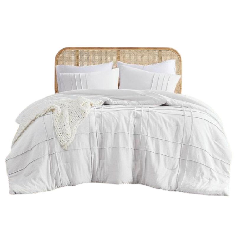 Hivvago Twin/Twin XL Microfiber Pleated Soft Washed Comforter Set White image number 0