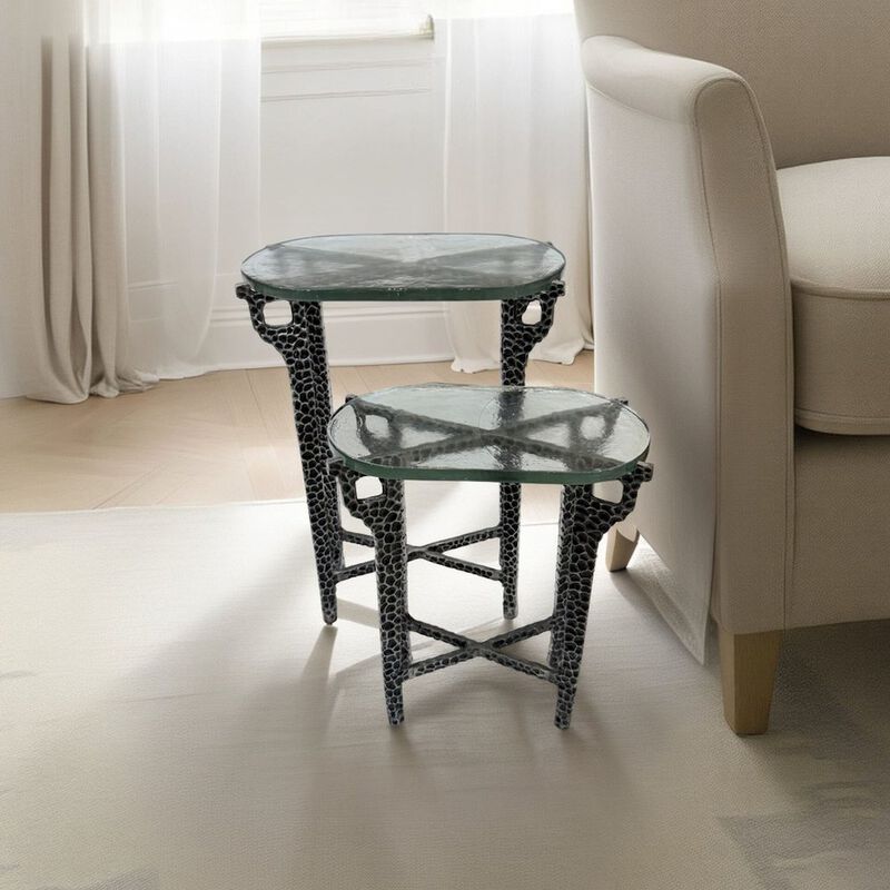 Carolina Chair & Table Ignis 26 Hammered Frame with Recycled Glass Nesting Table Set - Hammered Nickel